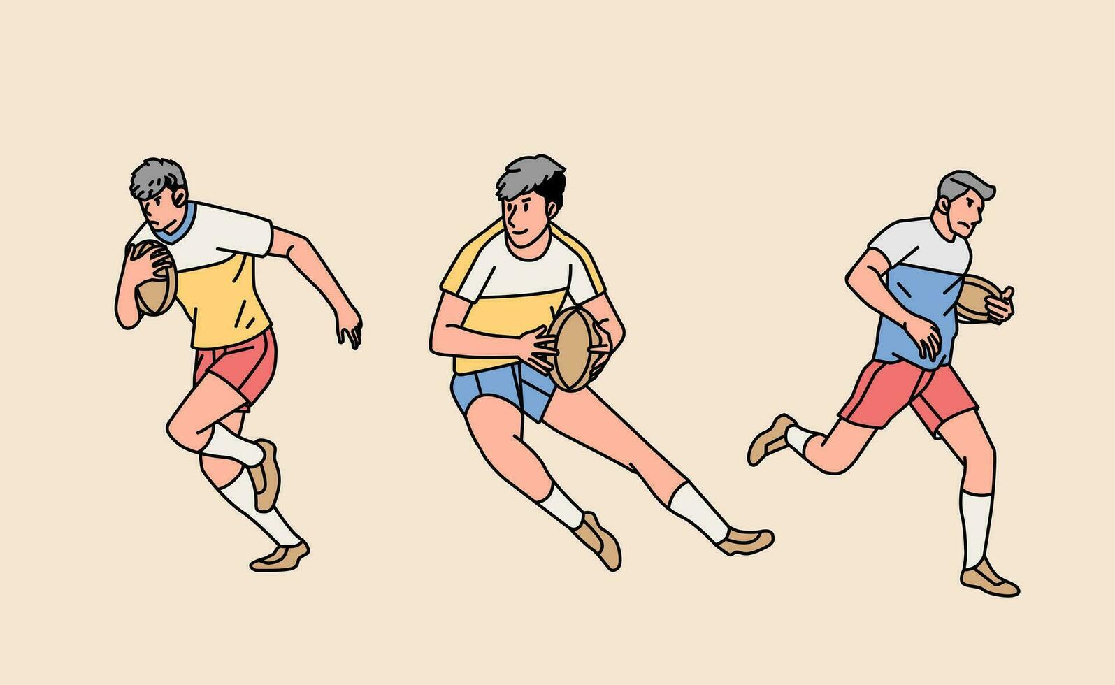 rugby personaje jugadores en acción conjunto línea estilo ilustración vector