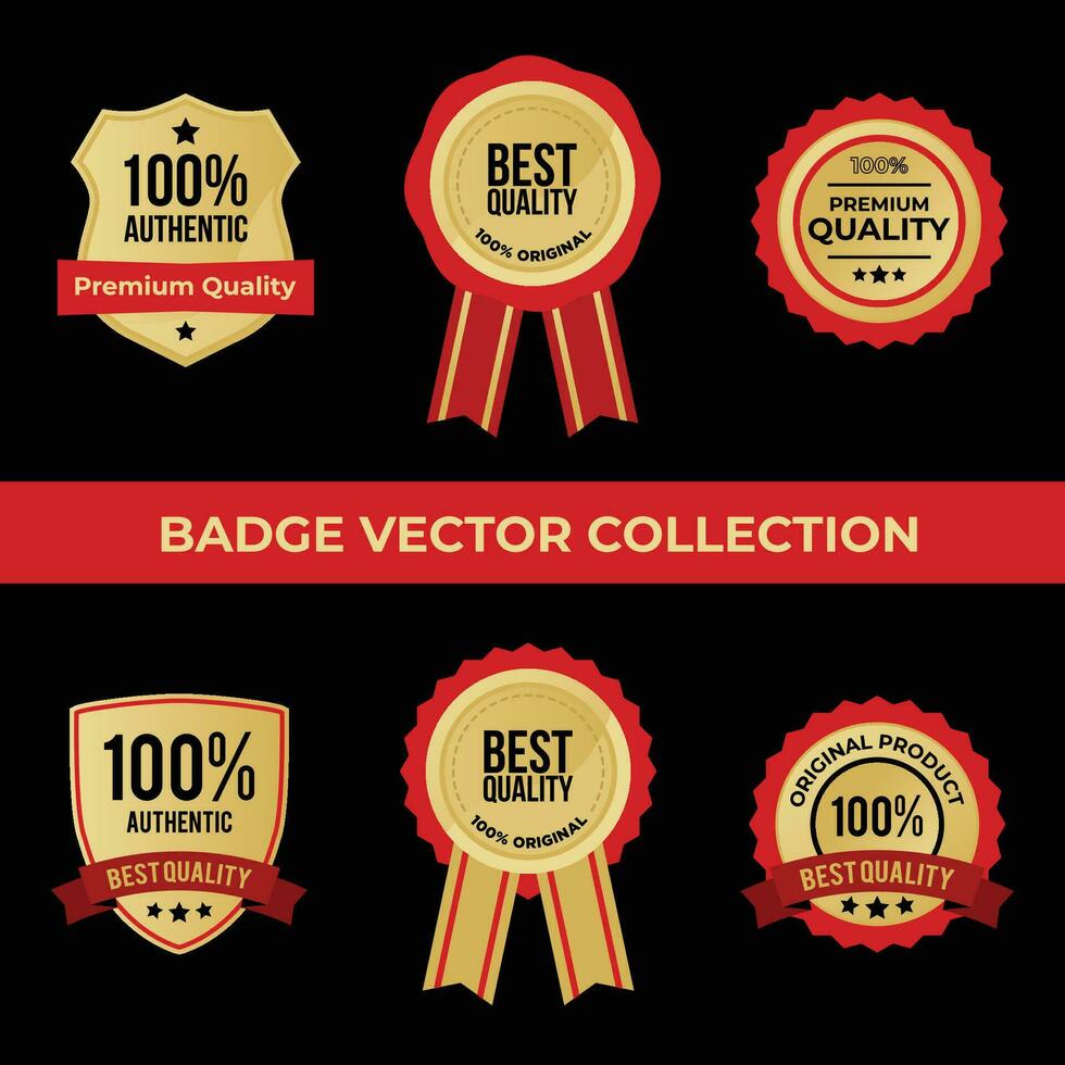 best quality badge illustration set in gold and red vector