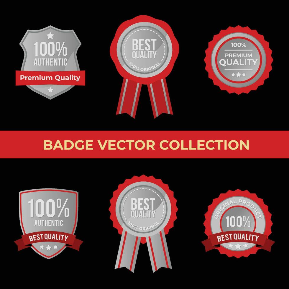 best quality badge illustration set in silver and red vector