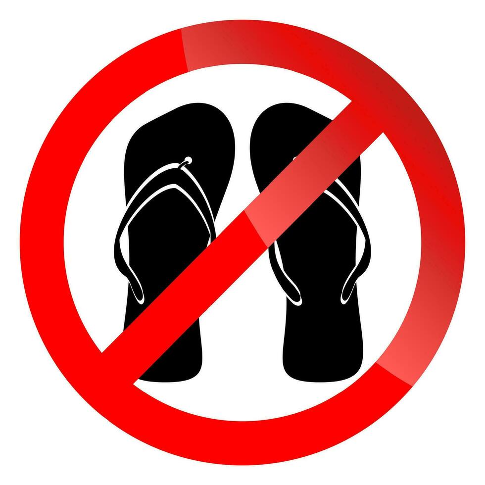 Banner ban symbol with crossed flip flops. Ban open shoes. No enter in shoes into mosque. Ban shoes in swiming pool. Unshoe icon vector illustration
