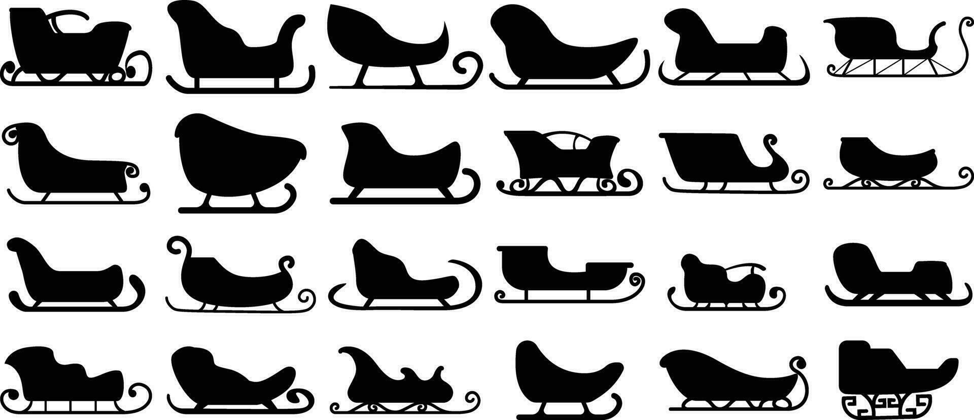 Sleigh black silhouettes set isolated on white background vector