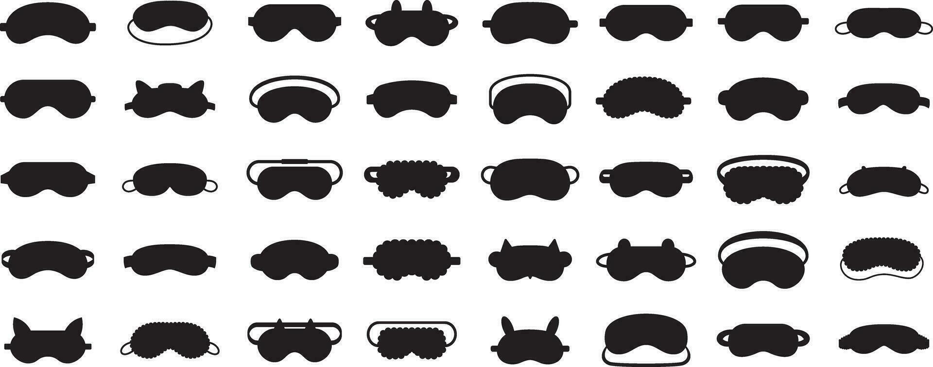 Set of eye sleep mask silhoutte. black sleeping mask  vector isolated on a white background