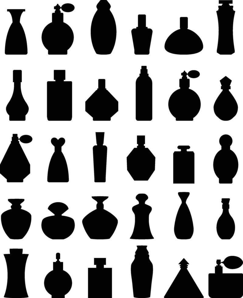 botella de perfume conjunto de silueta de perfume botellas fragancia botella icono vector
