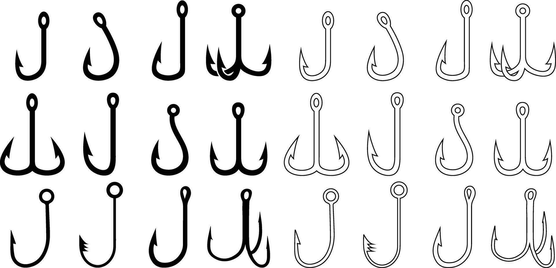 Fishing hook icon vector set. Hooks silhouettes sign collection. fish symbol or logo.