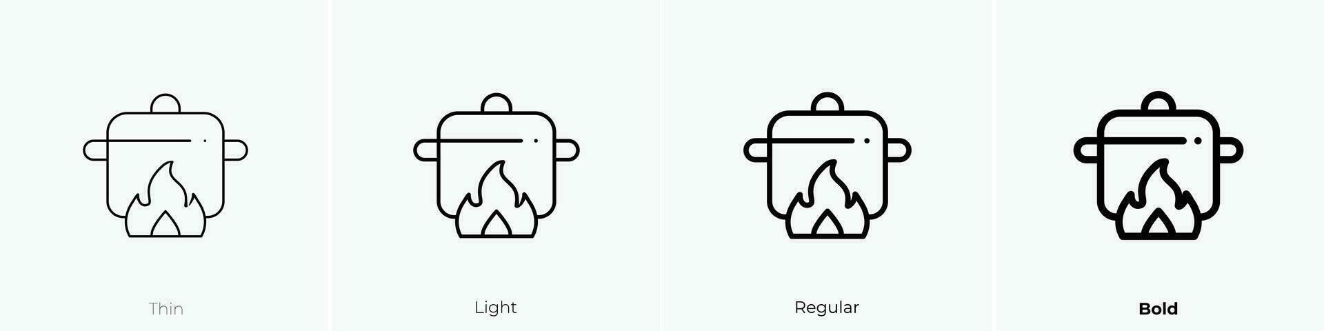 pot on fire icon. Thin, Light, Regular And Bold style design isolated on white background vector