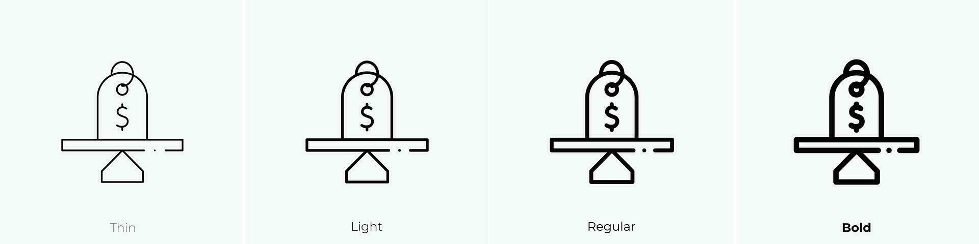 price icon. Thin, Light, Regular And Bold style design isolated on white background vector