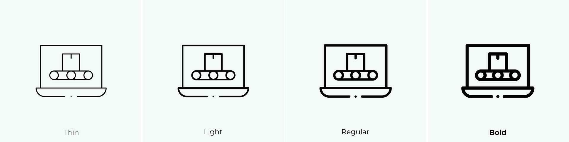 producción icono. delgado, luz, regular y negrita estilo diseño aislado en blanco antecedentes vector