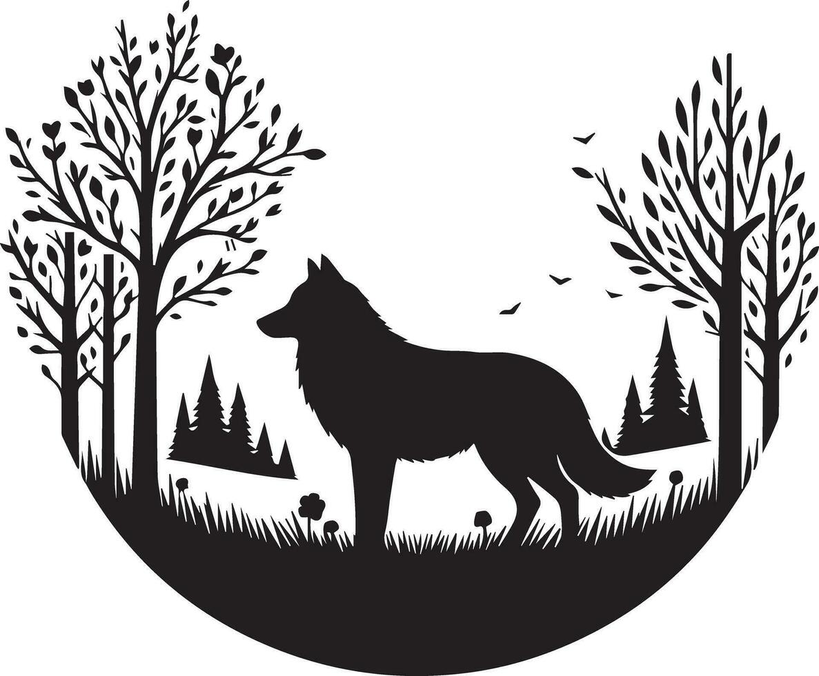 Wolf silhouette editable vector illustration isolated over white background