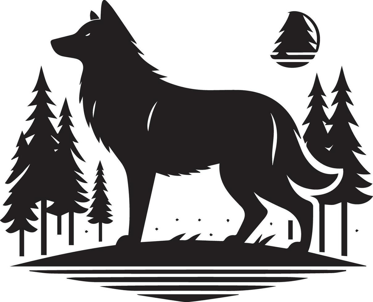 Wolf silhouette editable vector illustration isolated over white background