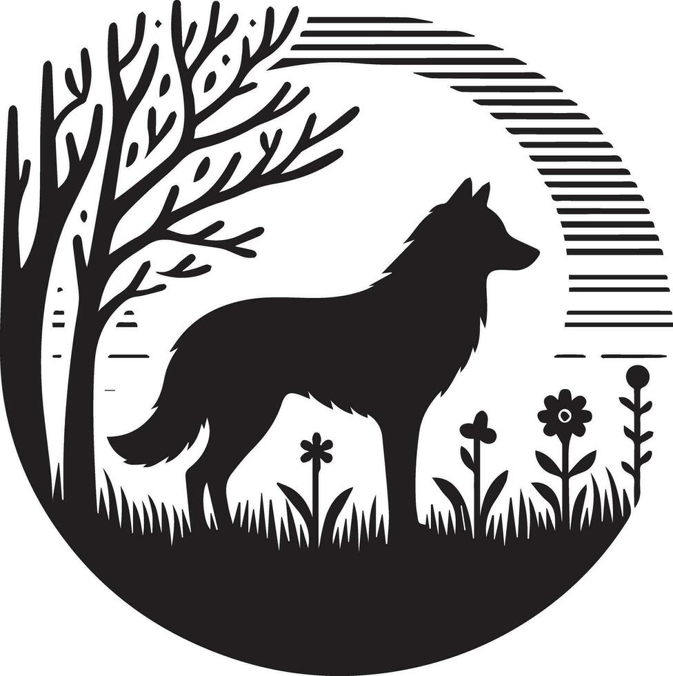 Wolf silhouette editable vector illustration isolated over white background