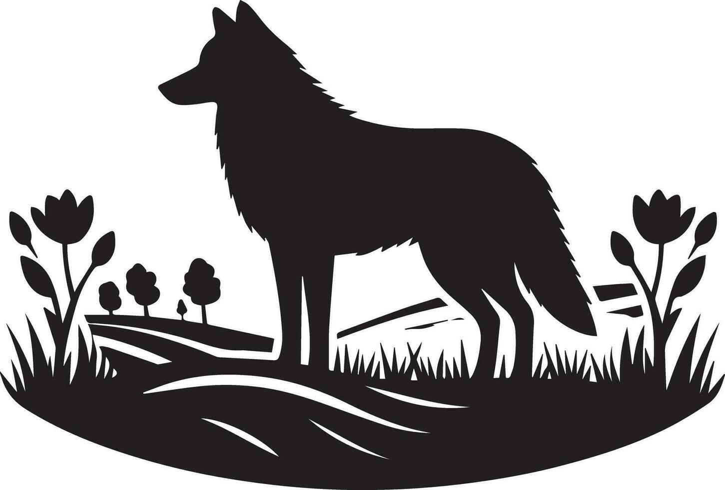 Wolf silhouette editable vector illustration isolated over white background