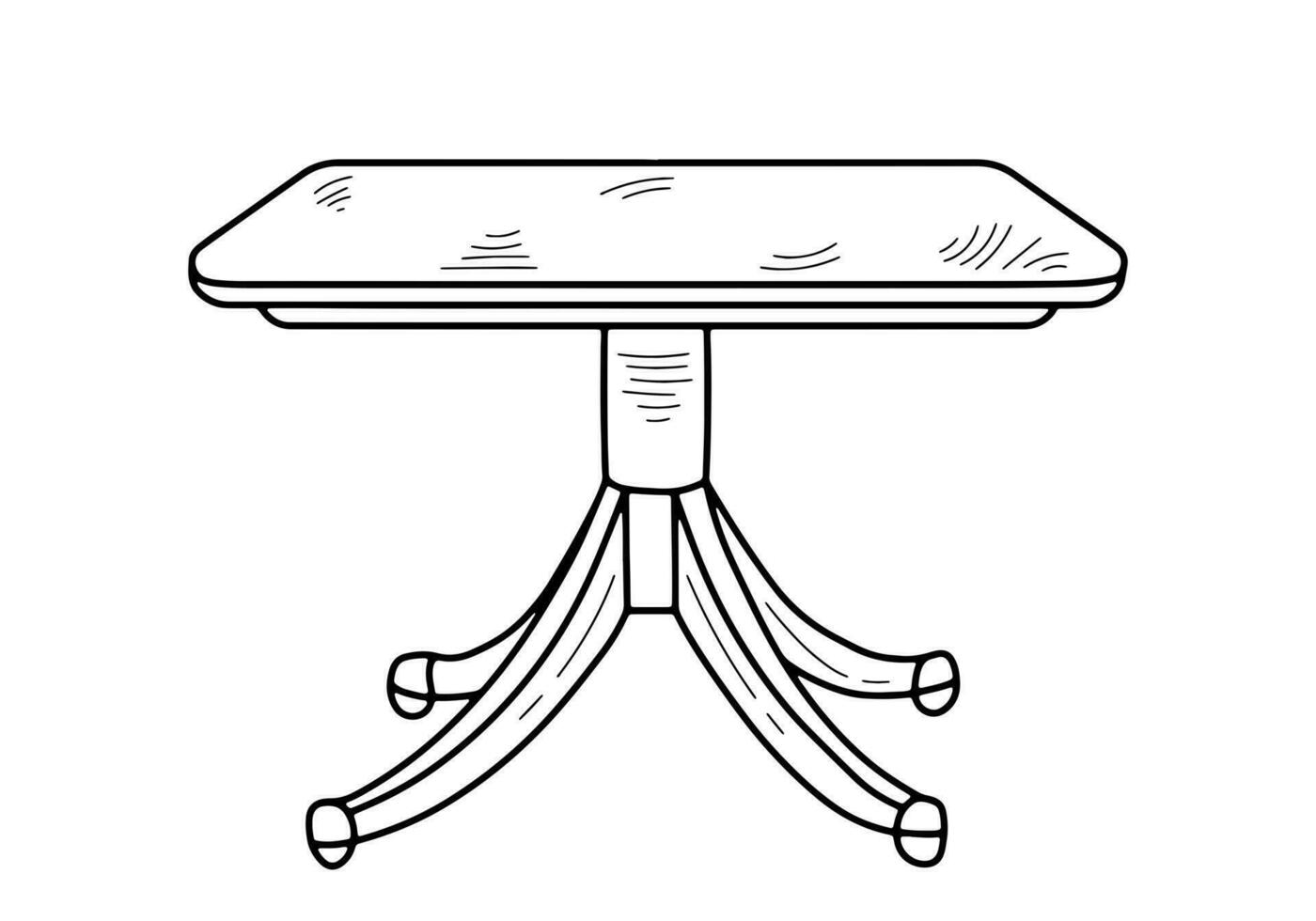 Sketch of a table, desk, diet table, desktop, kitchen table. Piece of furniture. Furniture for bedroom, study, living room, kitchen vector