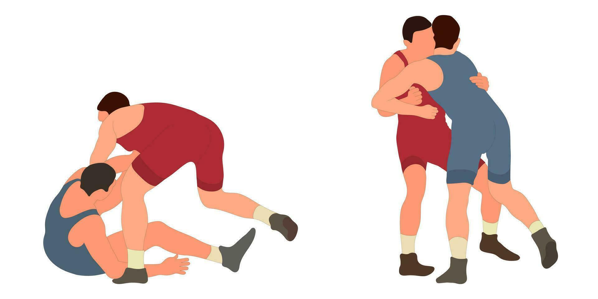 Image of athletes wrestlers in wrestling, fighting. Greco Roman wrestling, fight, combating, struggle, grappling, duel, mixed martial art, sportsmanship vector