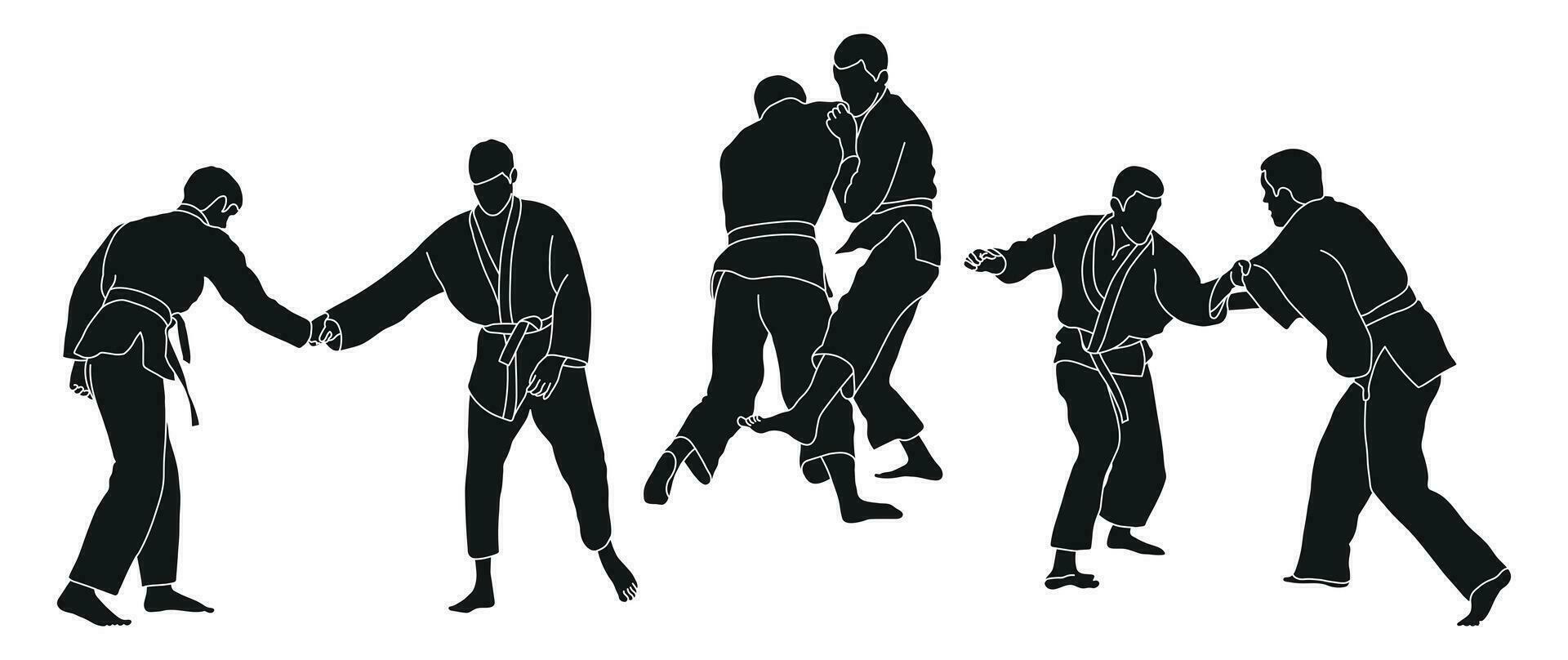 Sketch judoist, judoka, athlete duel, fight, judo, sport figure vector