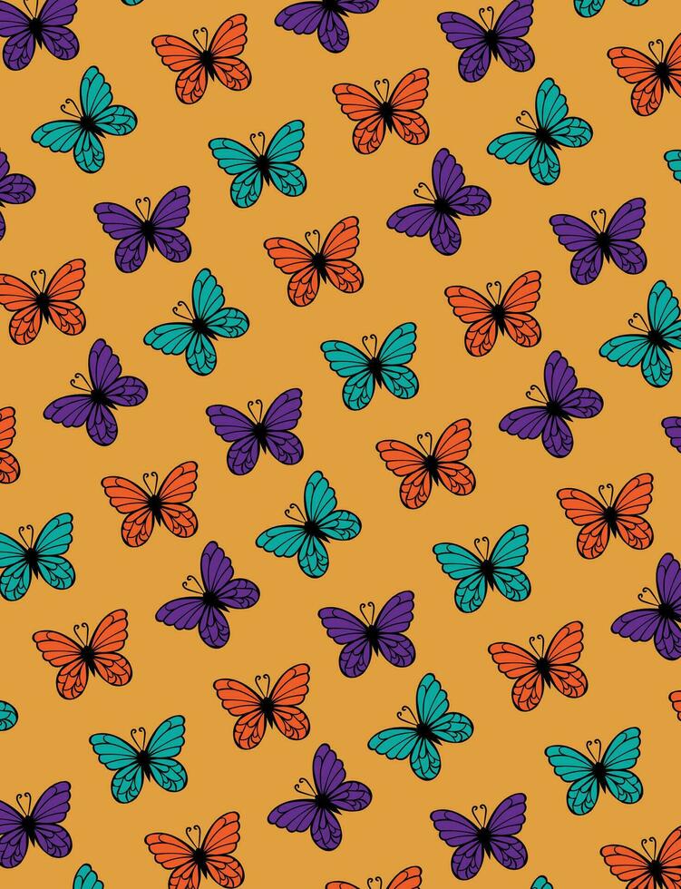 Pattern with colorful, vibrant butterflies, repeating background vector