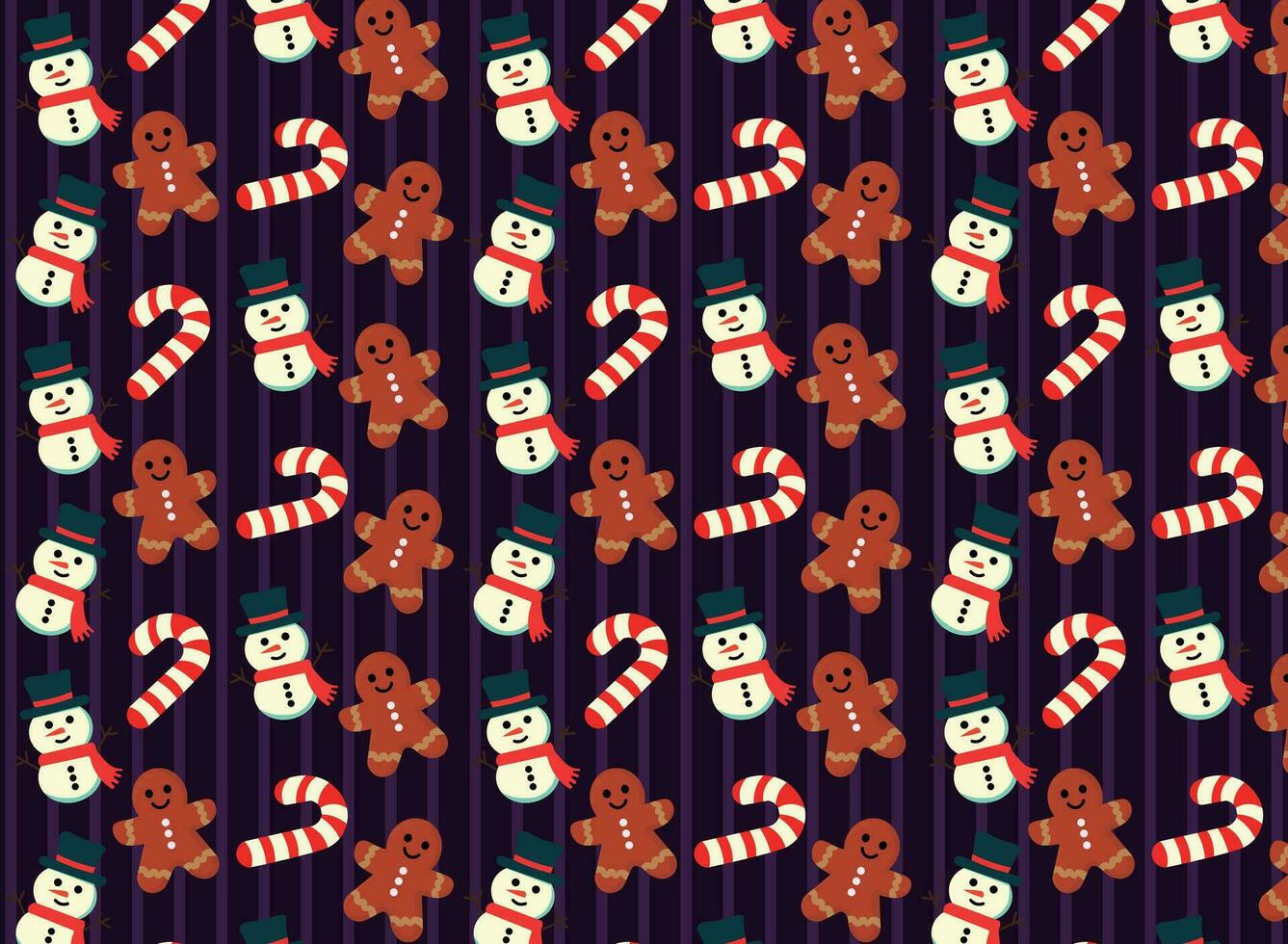 Navidad tema patrón, fondo, con Navidad elementos, muñeco de nieve, caramelo caña y Navidad Galleta y pan de jengibre vector