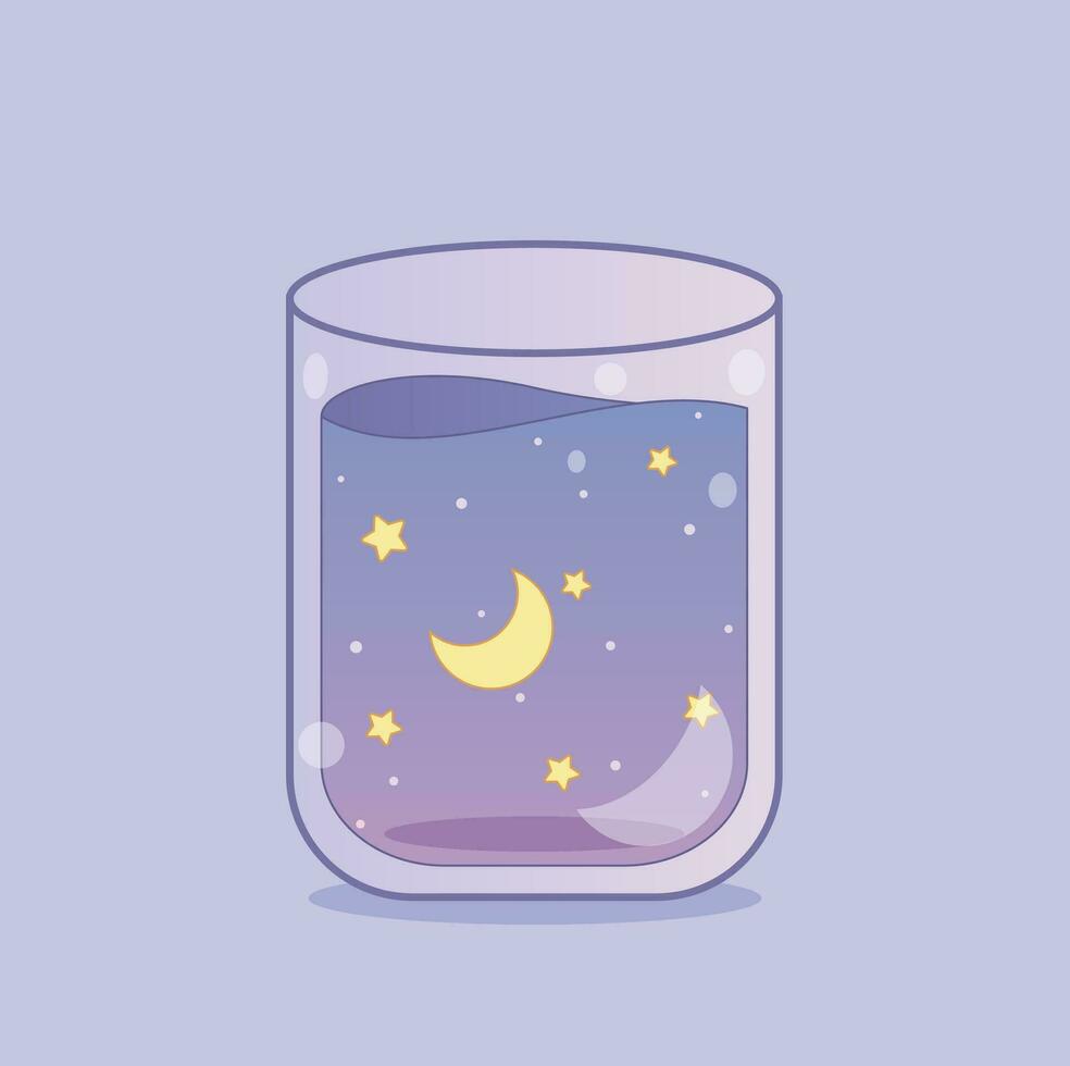 Luna y estrellas ilustración en vaso linda Arte vector