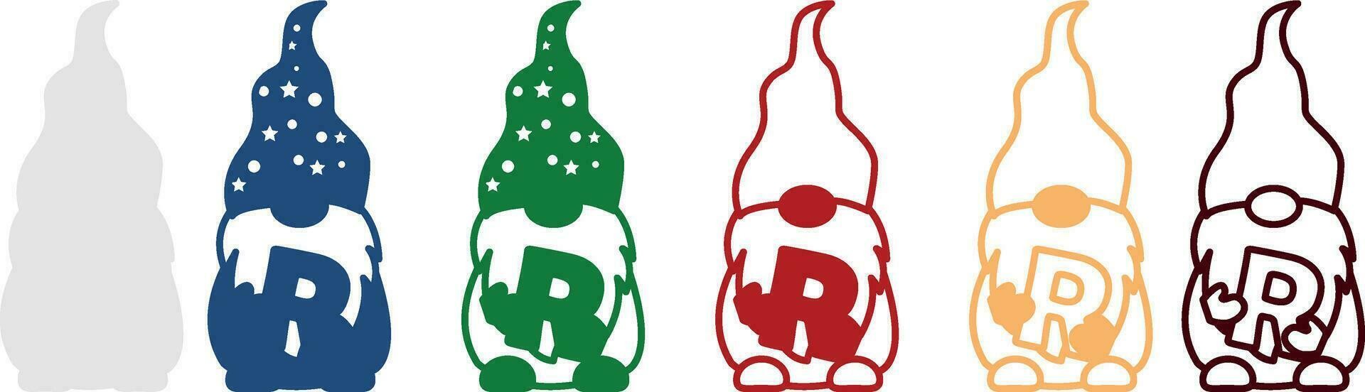 Christmas Gnome With Letter R Multilayer Template vector