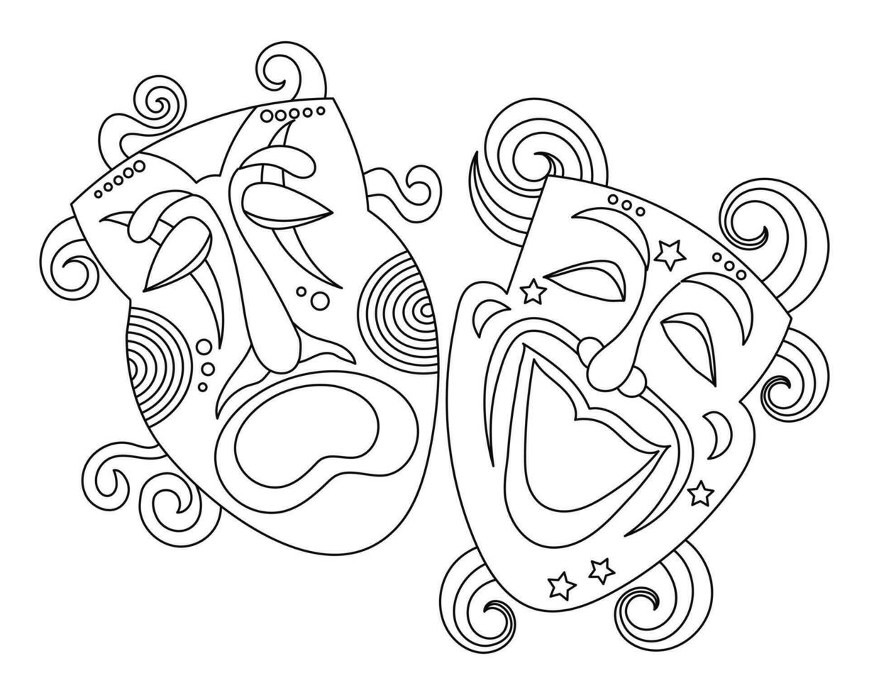 Mardi Gras comedy and tragedy masks. carnival symbol. Monochrome vector illustration. Isolated on white. Childrens coloring book. 19551882 Vector Art at Vecteezy mardi-gras-comedy-and-tragedy-masks-carnival-symbol-monochrome-vector-illustration-isolated-on-white-childrens-coloring-book-19551882-vector-art-at-vecteezy