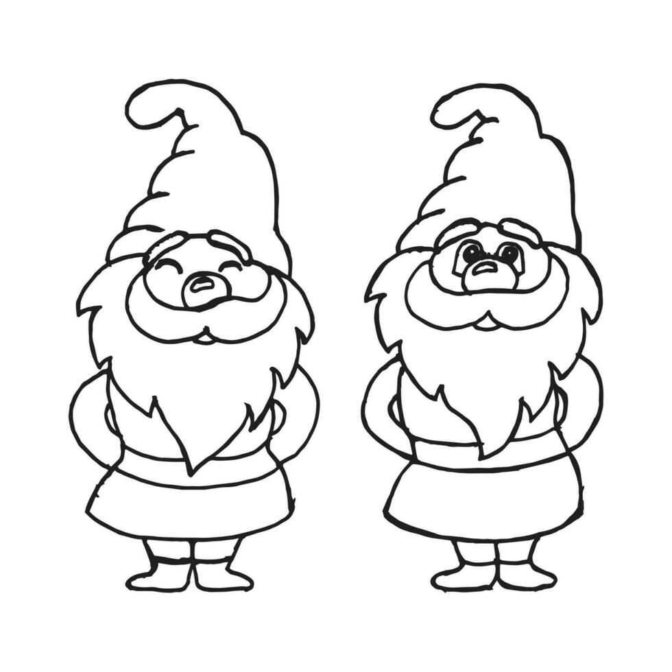 Cute contour gnomes. Hand drawn illustration, sketch, vector