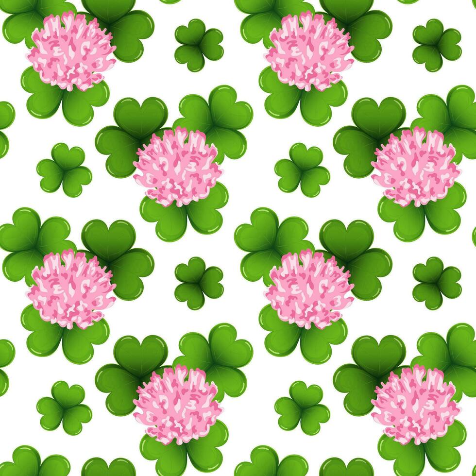 Seamless pattern with clover flowers and leaves. Background for the holiday of St. Patrick. Print, textile, vector