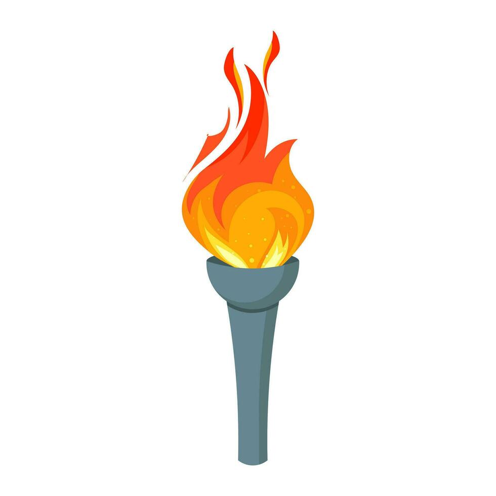 Torch. Burning torch flame, icon. Symbol of relay race, competition victory, champion or winner. Vector
