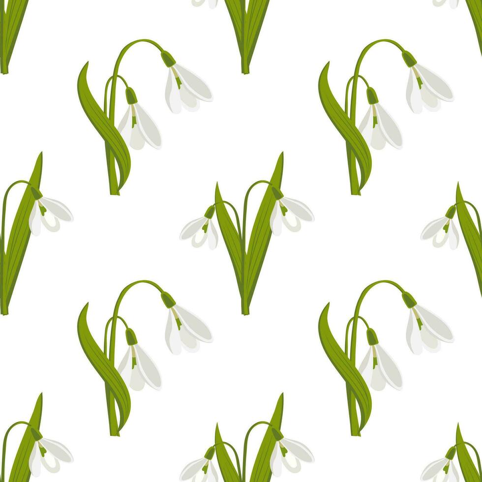 Seamless pattern, white snowdrops on a white background Floral spring background, textile, print, vector