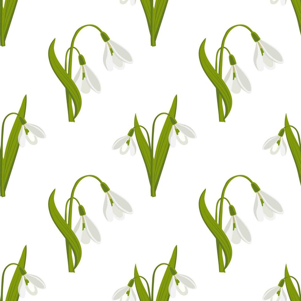 patrón sin costuras, campanillas blancas sobre un fondo blanco fondo de primavera floral, textil, impresión, vector