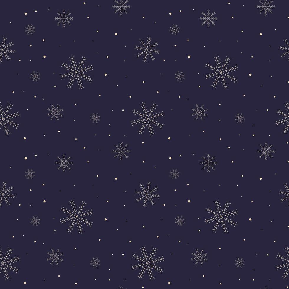 Seamless pattern, delicate golden snowflakes on a blue background. Print, christmas background, vector