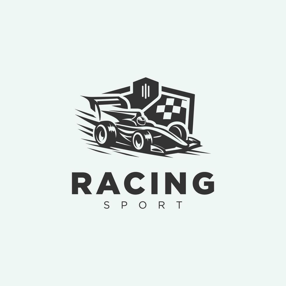 car racing logo design, in monochrome style, black and white vector