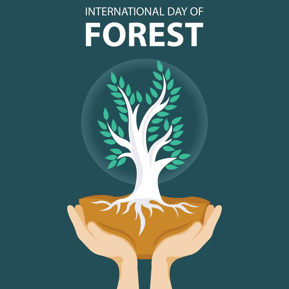 illustration vector graphic of both hands lifted the tree and the ground, perfect for international day, international day of forest, celebrate, greeting card, etc.