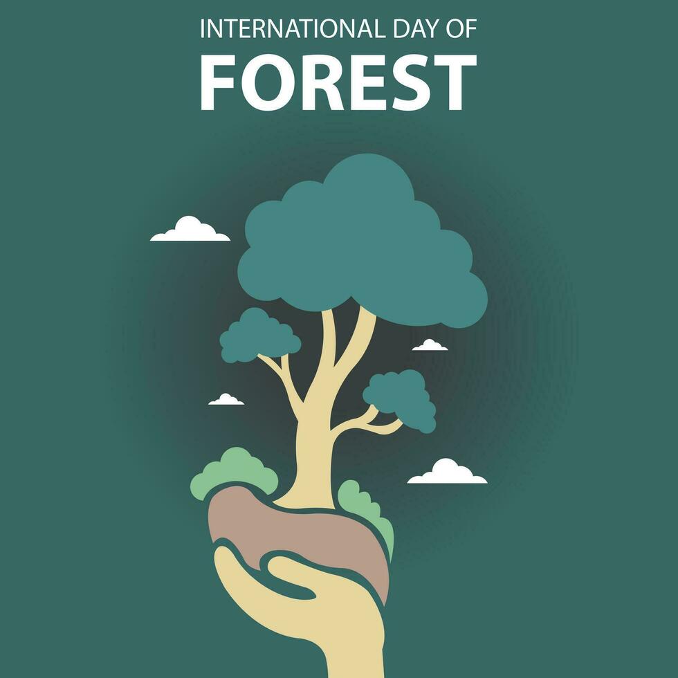 illustration vector graphic of hands lifting the ground where a tree grows, perfect for international day, international day of forest, celebrate, greeting card, etc.