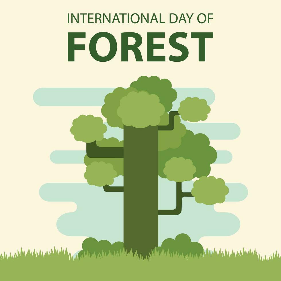 illustration vector graphic of big tree in the middle of the forest, perfect for international day, international day of forest, celebrate, greeting card, etc.