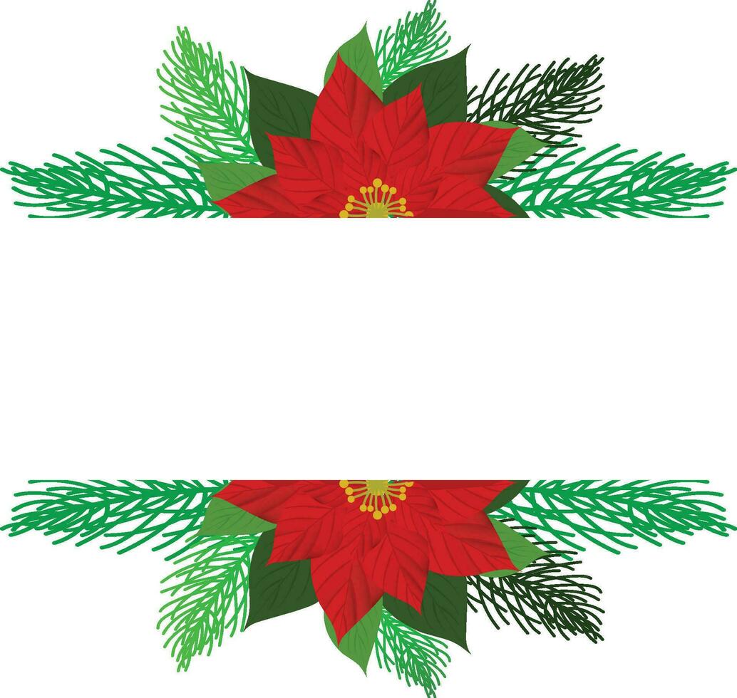 vector Navidad árbol ramas y rojo flor de pascua flor en un fiesta línea arreglo en un blanco antecedentes