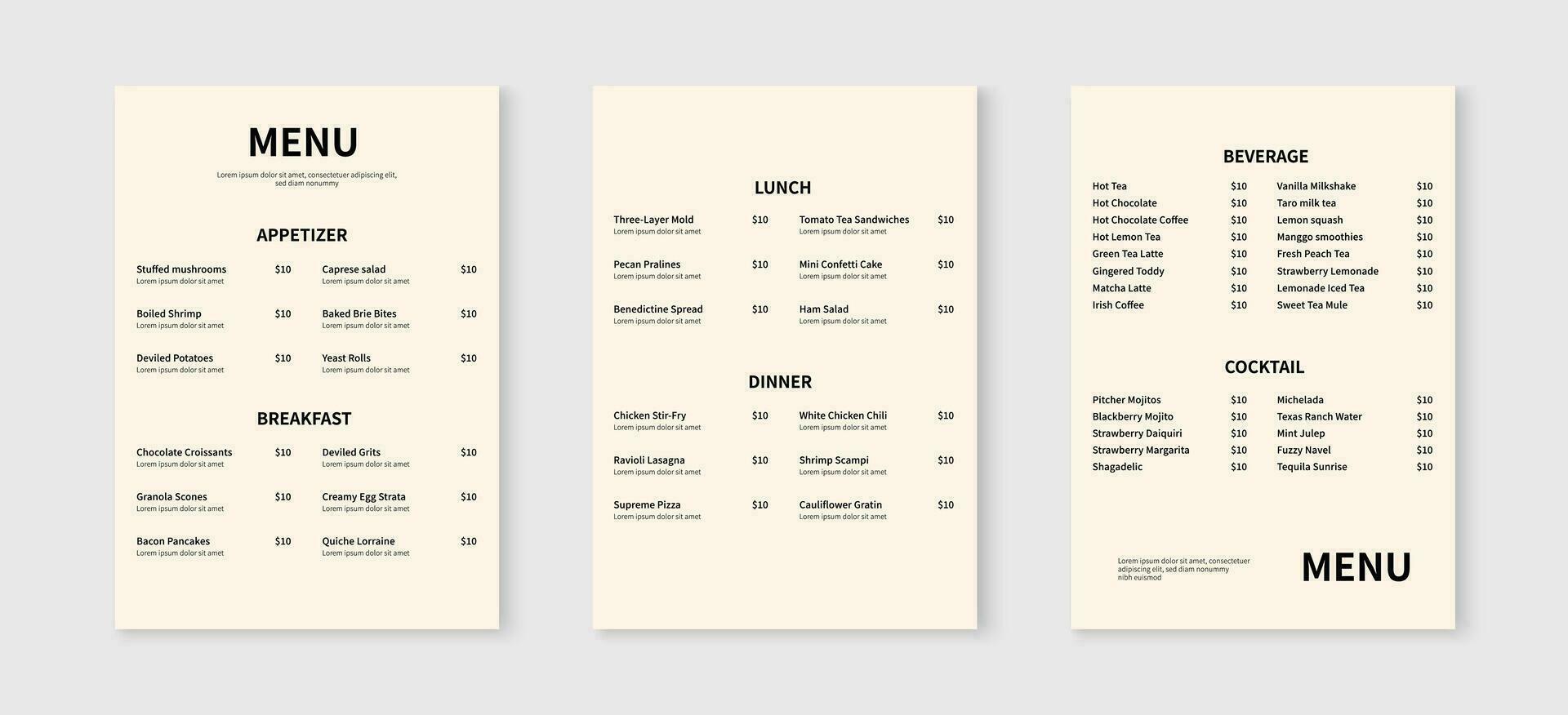 Elegant restaurant menu design template. Food and drink menu flyer layout design. Vector illustration