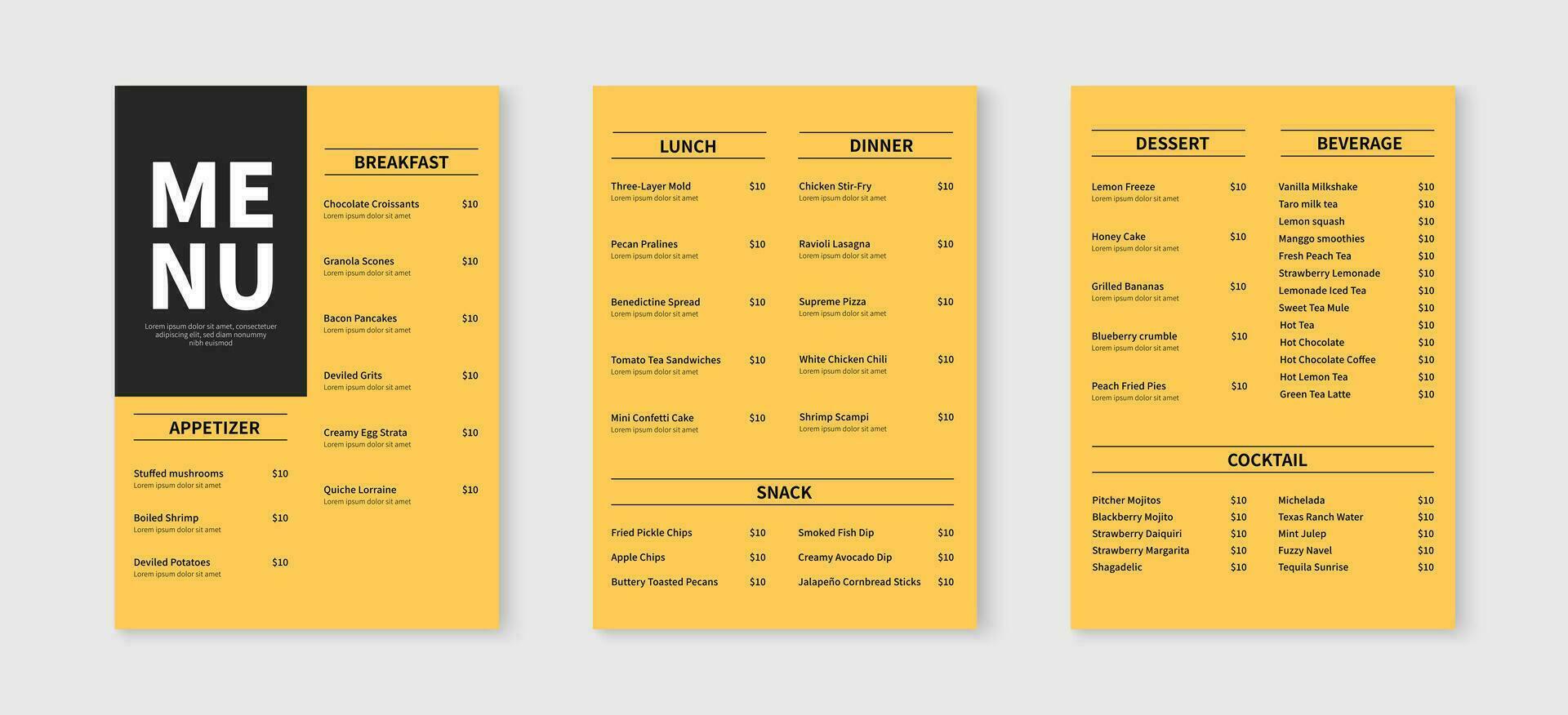 Elegant restaurant menu design template. Menu layout design for restaurants and cafe. Vector illustration