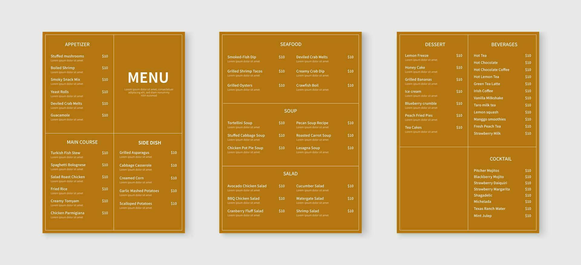 Minimalist menu layout template. Restaurant food and drink menu design. Vector illustration