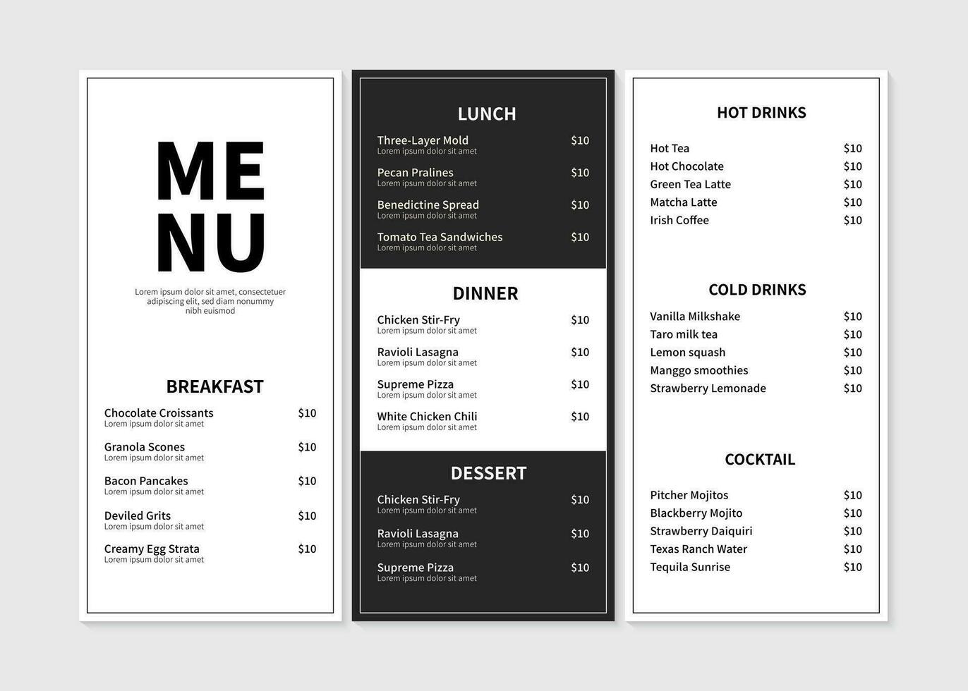 Elegant restaurant menu design template. Menu layout design for restaurants and cafe. Vector illustration