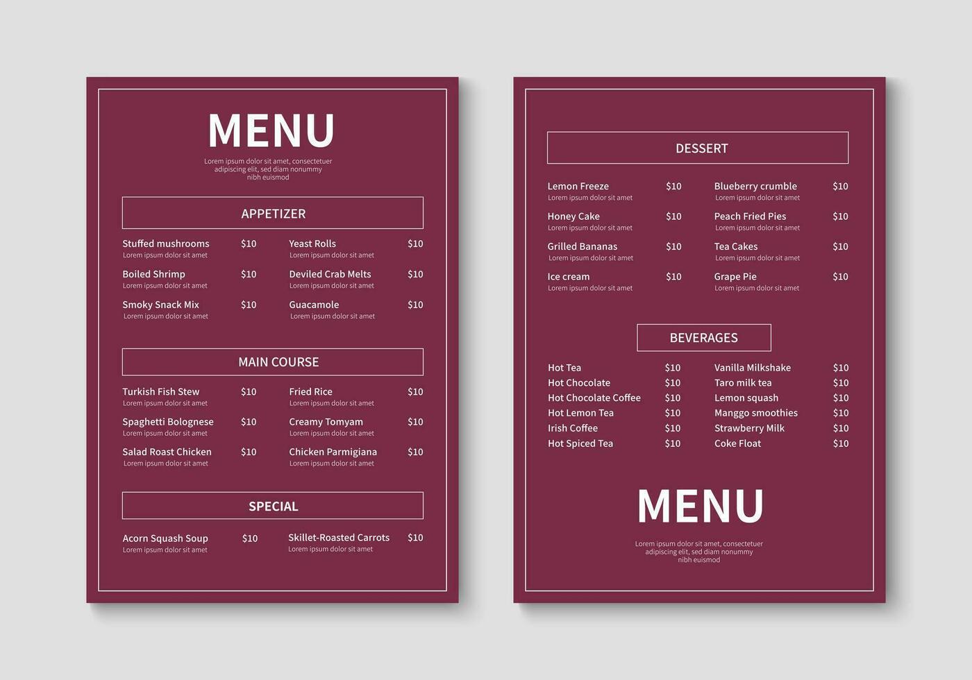 Modern restaurant menu template. Food and drink menu layout design. Vector illustration