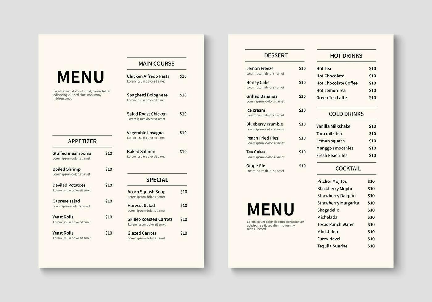 Modern restaurant menu template. Food and drink menu layout design. Vector illustration
