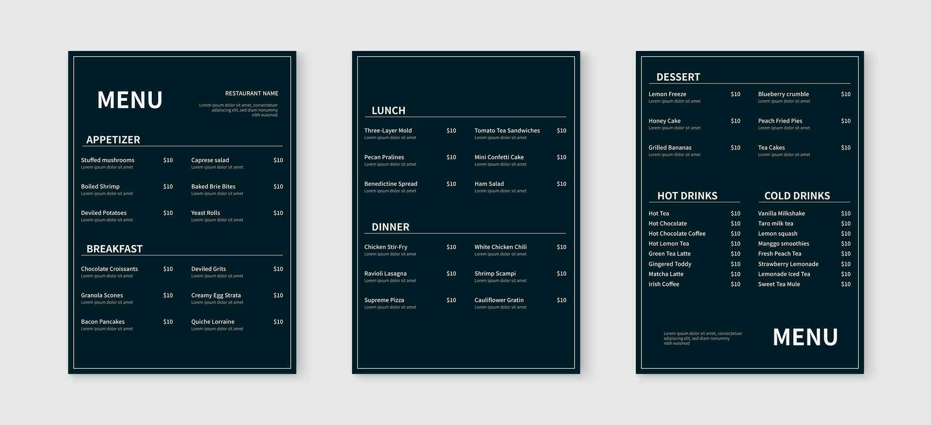 Elegant restaurant menu design template. Food and drink menu flyer layout design. Vector illustration