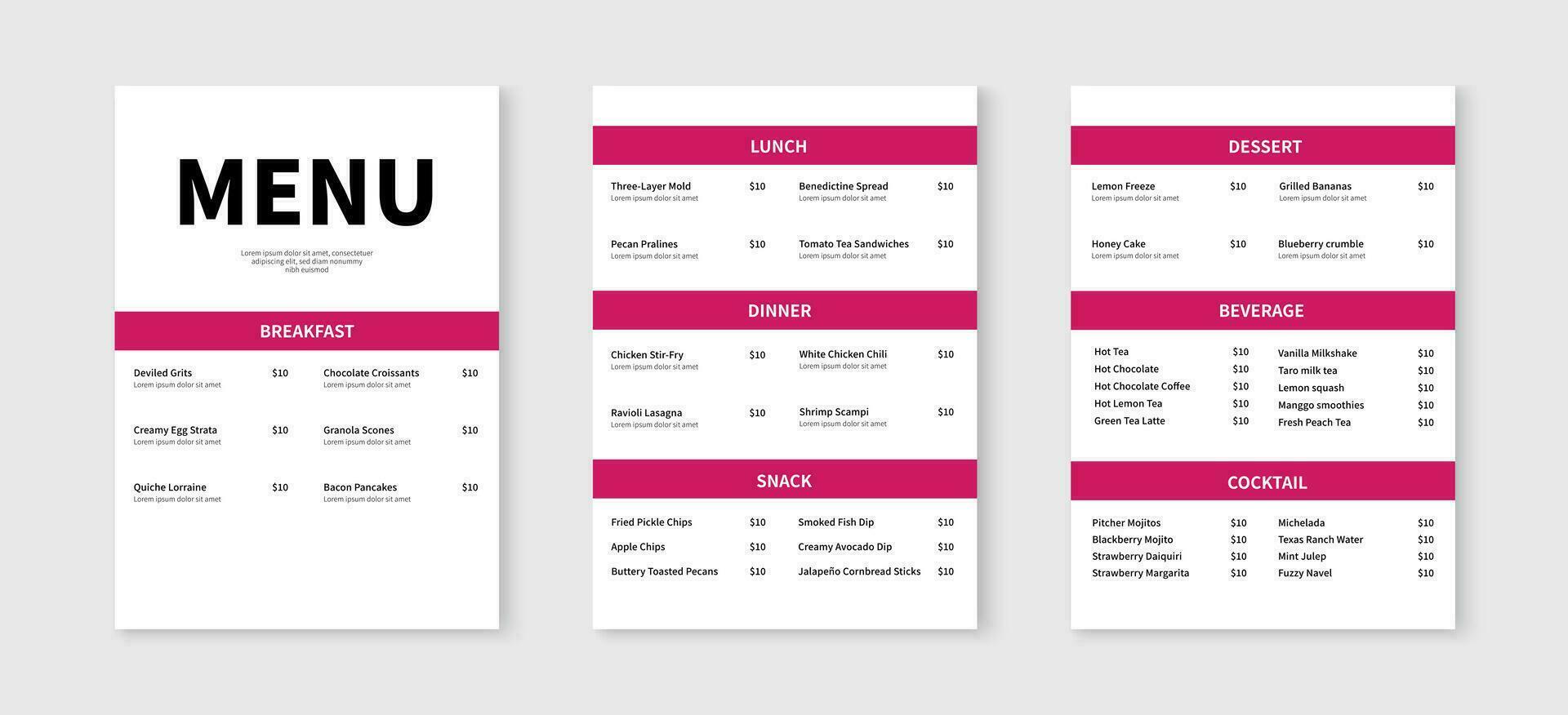 Elegant restaurant menu design template. Food and drink menu flyer layout design. Vector illustration