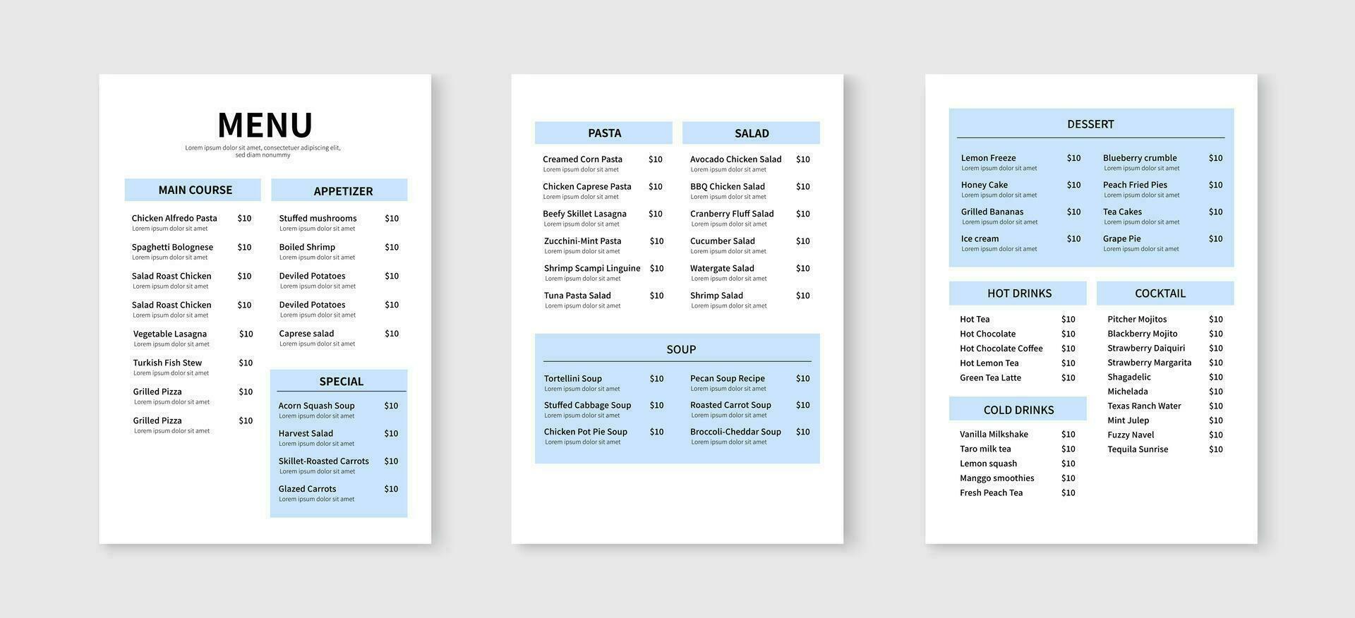 Elegant restaurant menu design template. Menu layout design for restaurants and cafe. Vector illustration