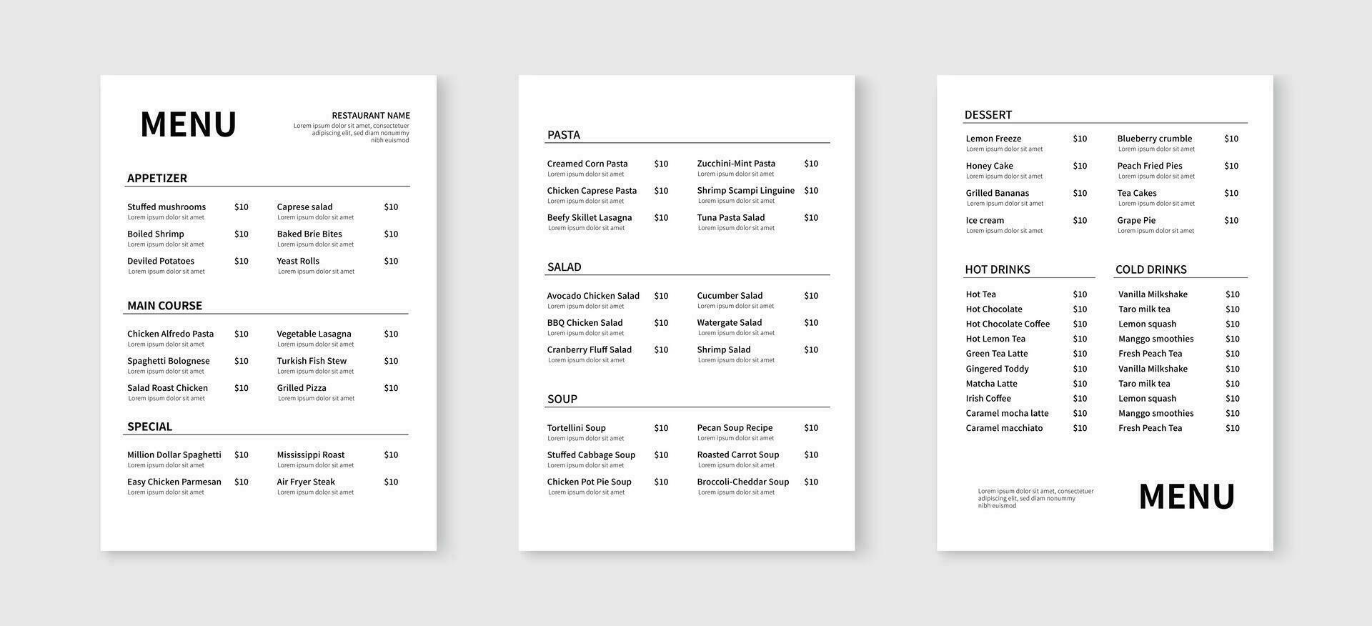 Elegant restaurant menu design template. Menu layout design for restaurants and cafe. Vector illustration