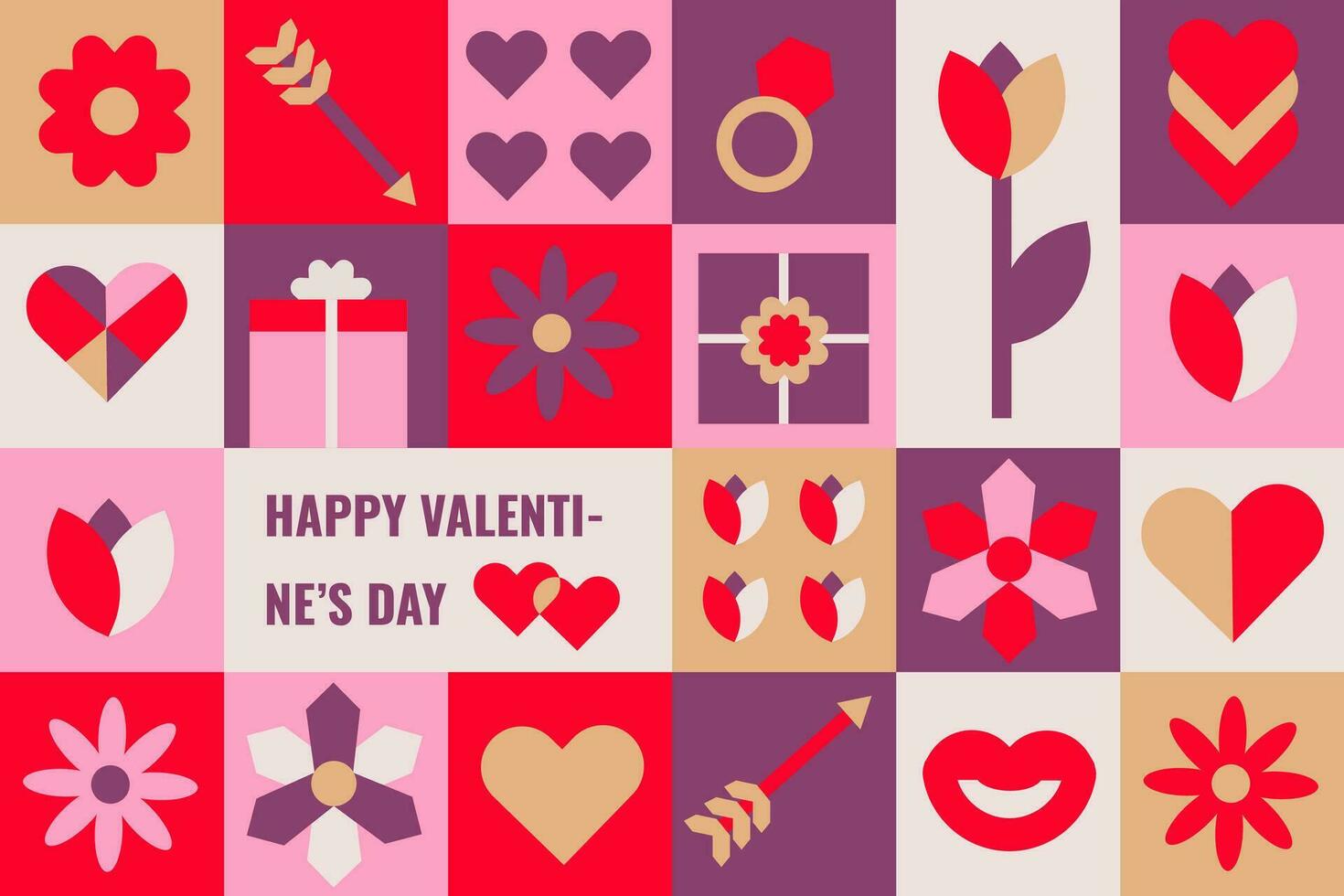 Geometric Valentine's day pattern with simple shapes. romantic vector background. Modern abstract concept for print, banner, fabric, card, wrapping paper, cover.