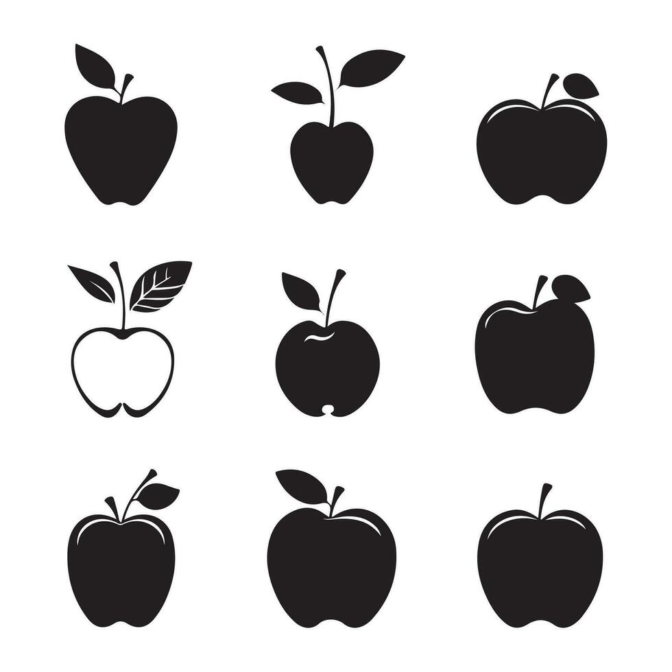 un negro silueta manzana conjunto vector