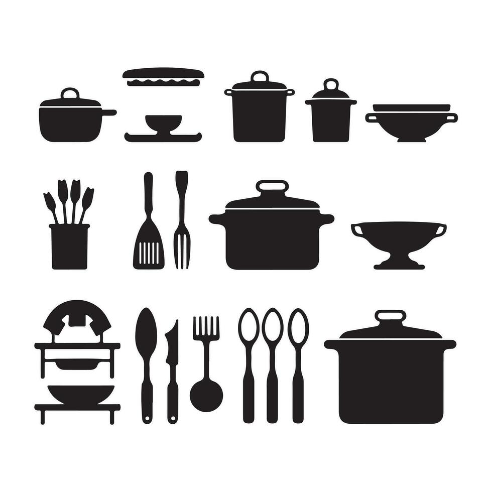 A black silhouette Cooking symbol set vector