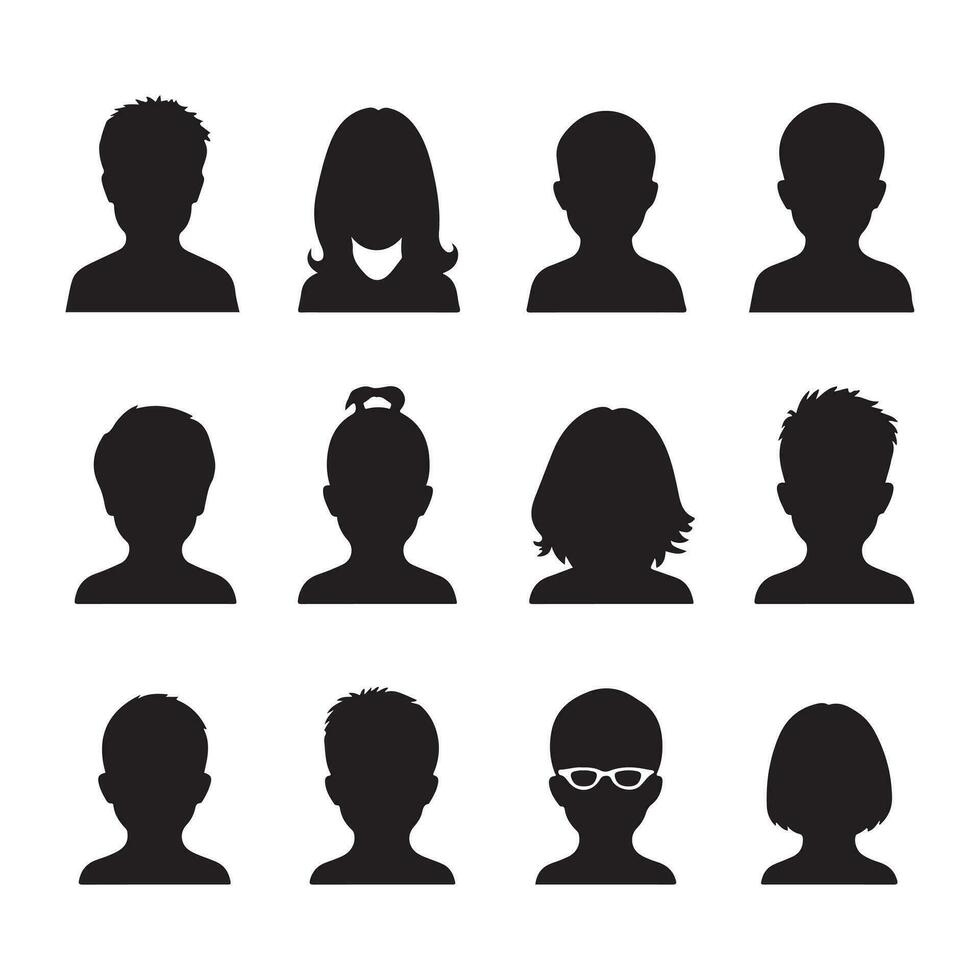 A black silhouette Face set vector