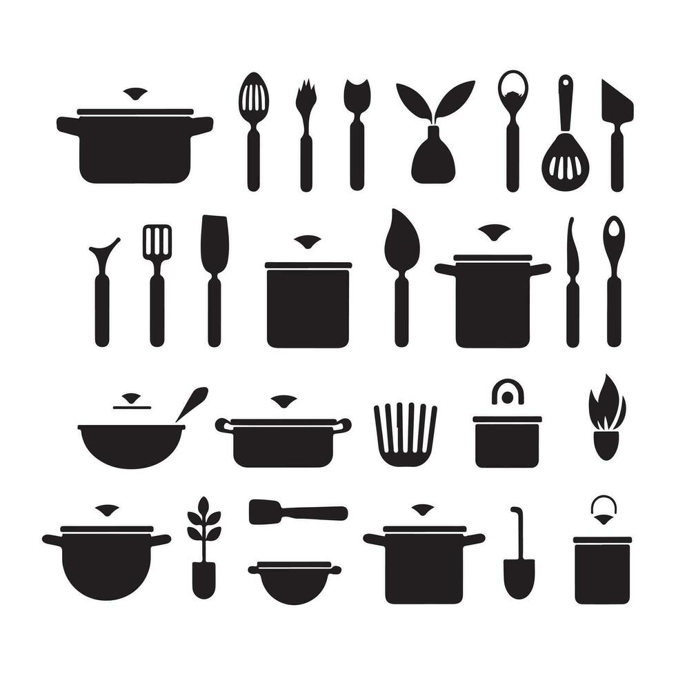 A black silhouette Cooking symbol set vector