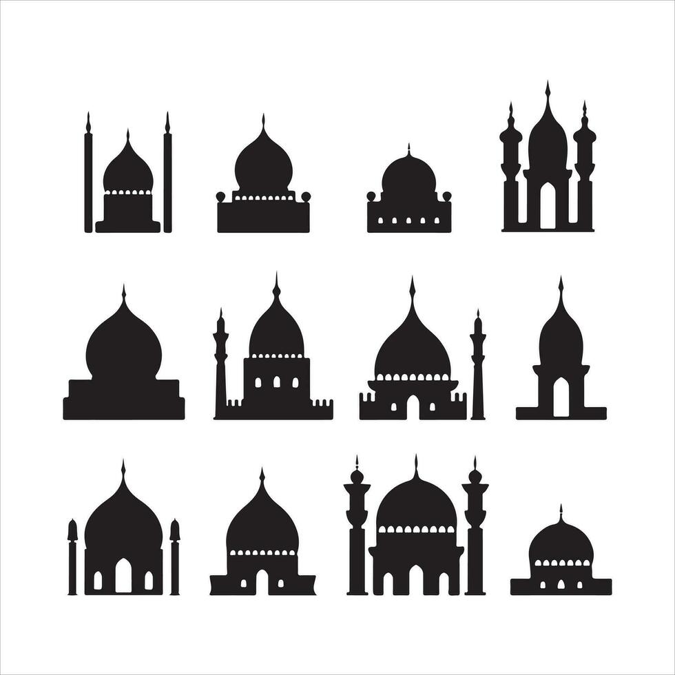 un negro silueta mezquita símbolo conjunto vector